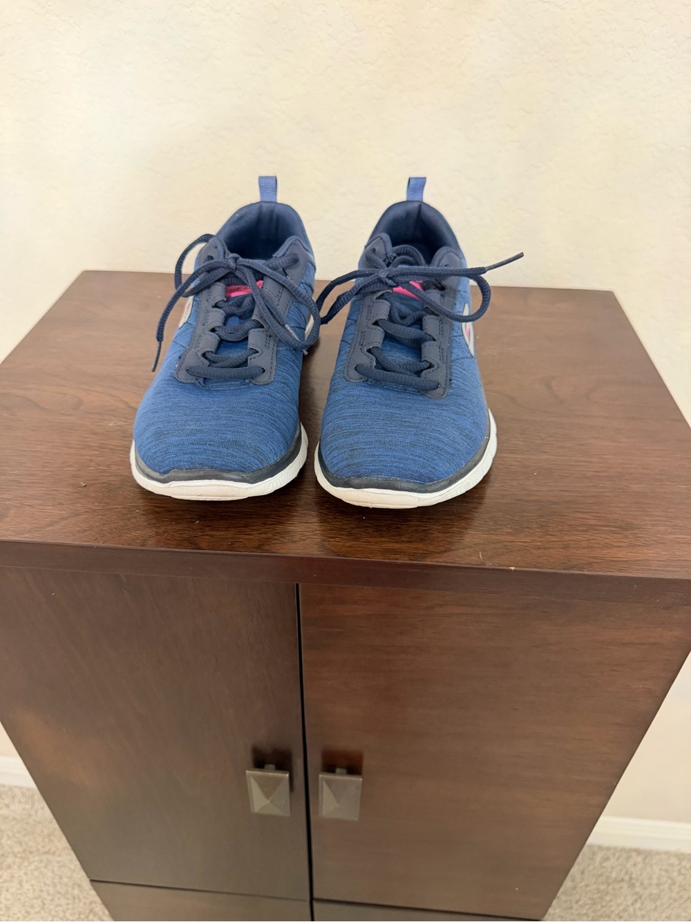 Skechers Navy and Pink Women’s Lace-Up Sneakers